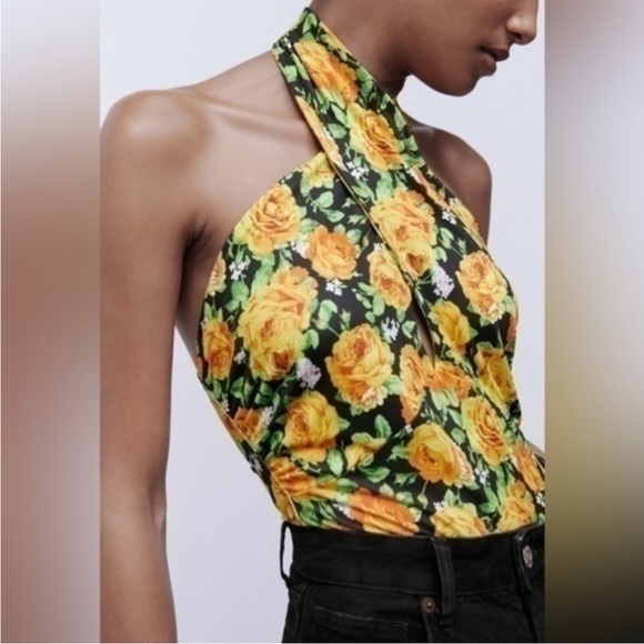 Zara woman’s floral cross Neck bodysuit top - Picture 5 of 16